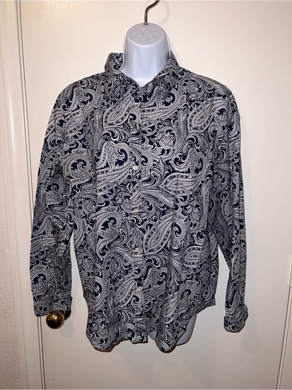 Lauren Ralph Lauren Navy and White Paisley Button-Up Shirt